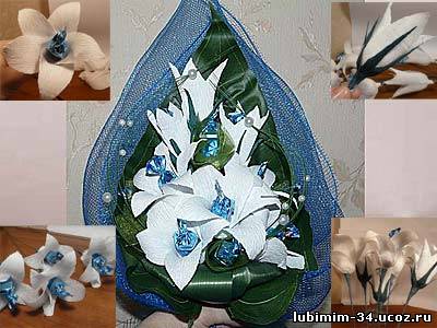 Three lessons - As from corrugated paper and sweetmeats to do flower to lilies, бутон lilies, bouquet from lily